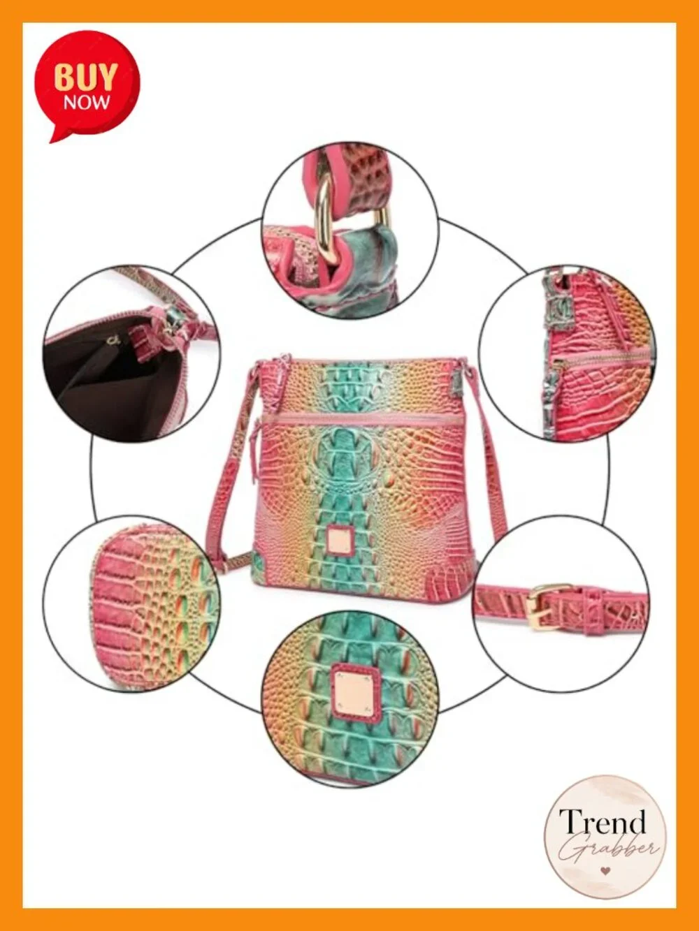 Faux Crocodile Vegan Leather Crossbody Satchel Bag